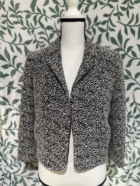 Ann Taylor Black & White Textured Open-Front Jacket